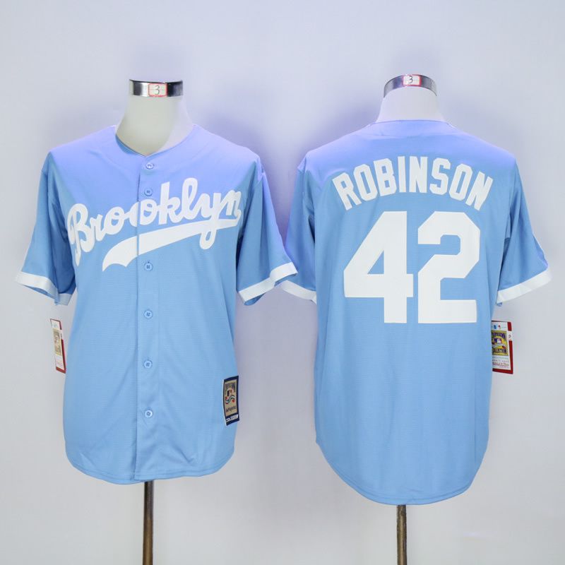 Men Los Angeles Dodgers #42 Robinson Light Blue Throwback MLB Jerseys->los angeles dodgers->MLB Jersey